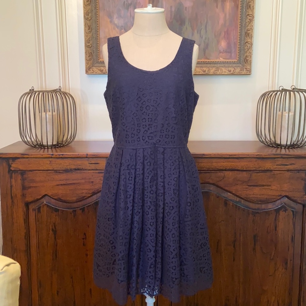 J Crew Lace Overlay Navy Blue Dress